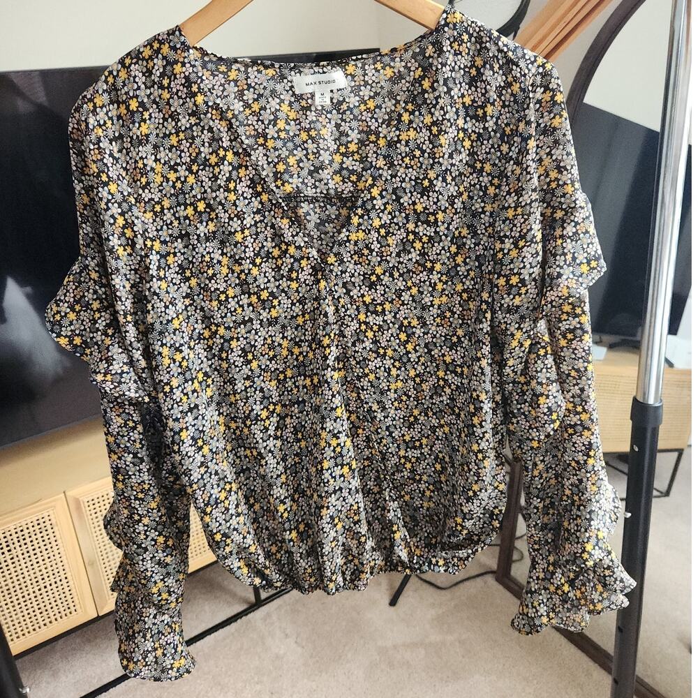Max Studio Floral Ruffle Blouse
